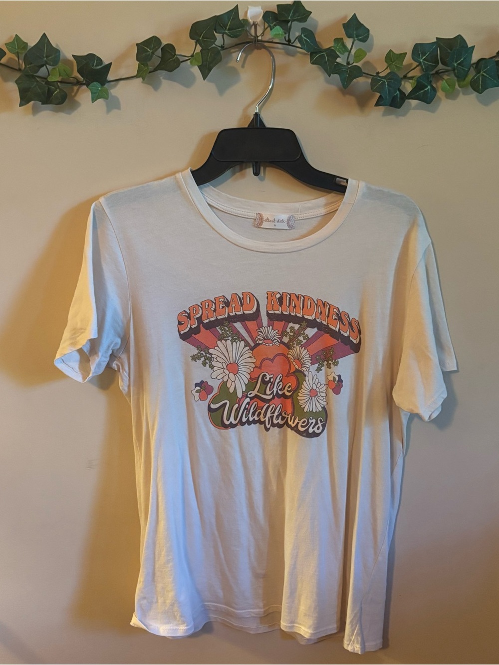 Altar'd State Women’s Cream Graphic Tee with Multicolor Floral Retro Print